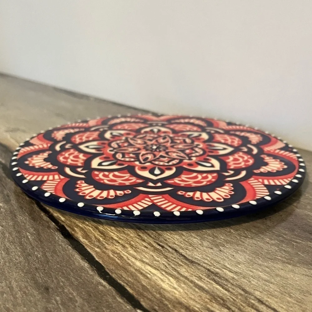 Del Rio Salado Trivet Hot Plate 9” Hand Painted Floral Mandela Pink/Blue… - Picture 7 of 11